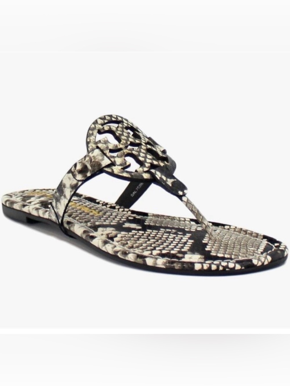 Tory Burch Snakeskin-Print Black and Cream Miller Thong Sandal